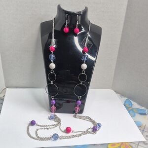 Elegant Multi-Color Beaded Necklace and Earring Set